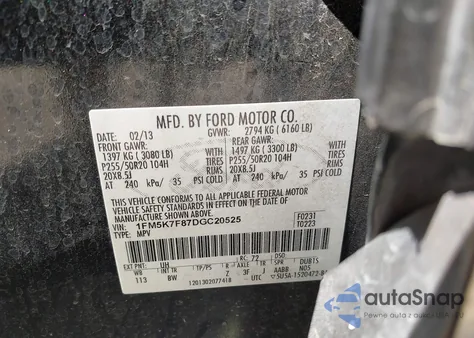2013 Ford Explorer Limited from USA, damaged, VIN 1FM5K7F87DGC20525